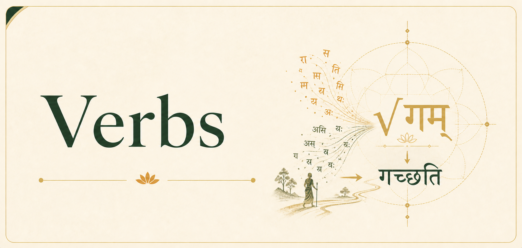 Verbs title with Sanskrit root and present-tense imagery